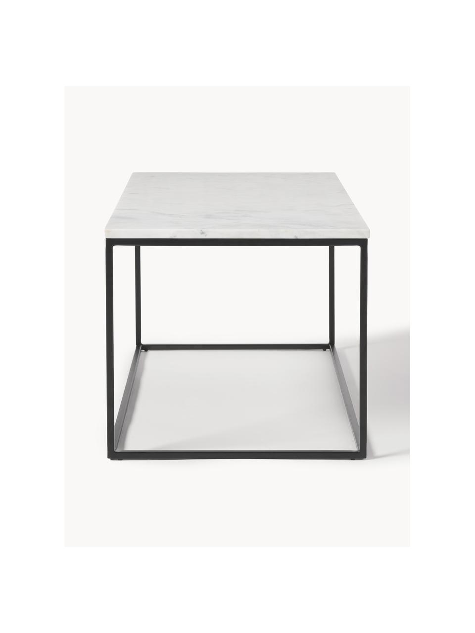 Marmor-Couchtisch Alys, Tischplatte: Marmor, Gestell: Metall, pulverbeschichtet, Weiss marmoriert, Schwarz, B 80 x T 45 cm