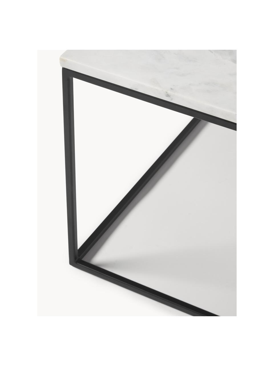 Tavolino da salotto in marmo Alys, Struttura: metallo verniciato a polv, Bianco marmorizzato, nero, Larg. 80 x Prof. 45 cm