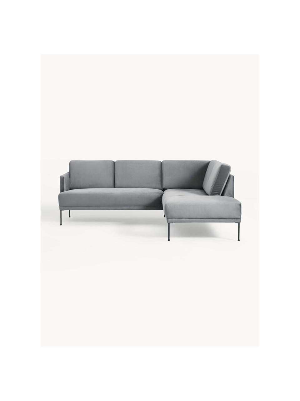 Sofa narożna z aksamitu Fluente, Tapicerka: aksamit (wysokiej jakości, Stelaż: lite drewno sosnowe, Nogi: metal malowany proszkowo , Ciemnoszary aksamit, S 221 x G 200 cm, lewostronna