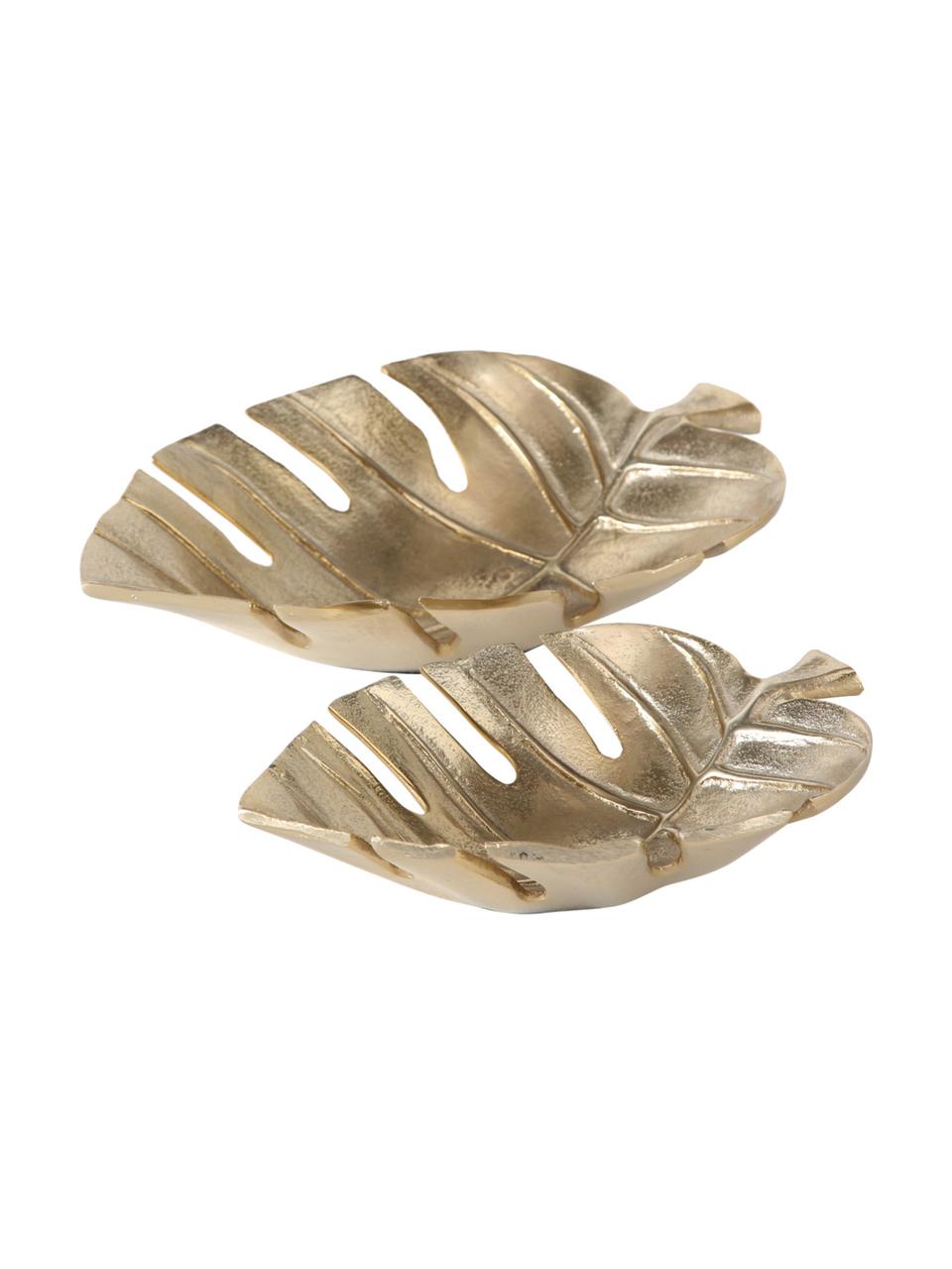 Grand bol décoratif en métal Monstera, 2 élém., Aluminium, enduit, Couleur laiton, Lot de différentes tailles