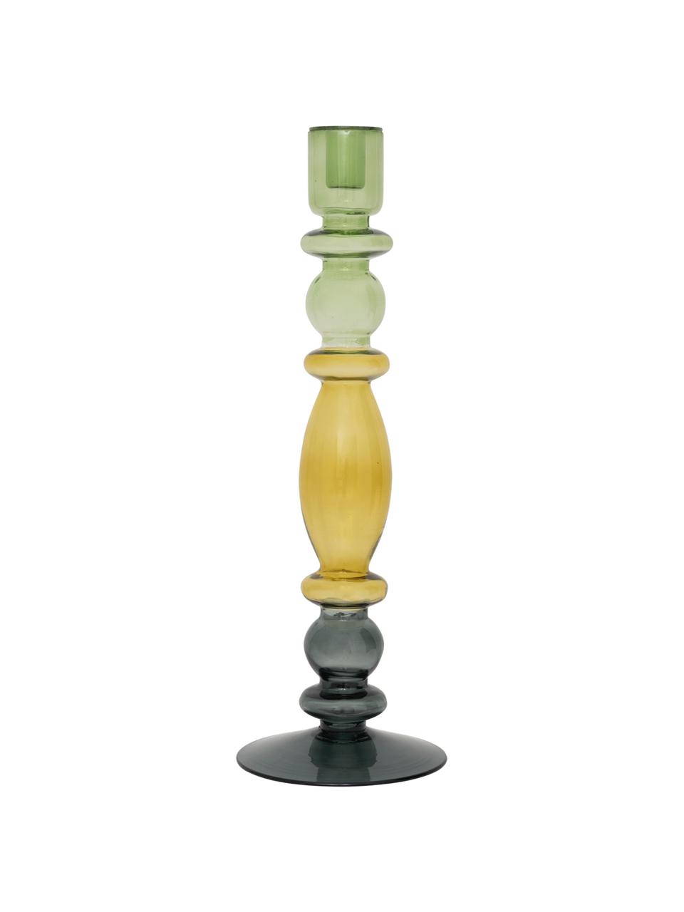 Glazen kandelaar Bulb, Gerecycled glas, Groen, geel, zwart, transparant, Ø 14 x H 43 cm