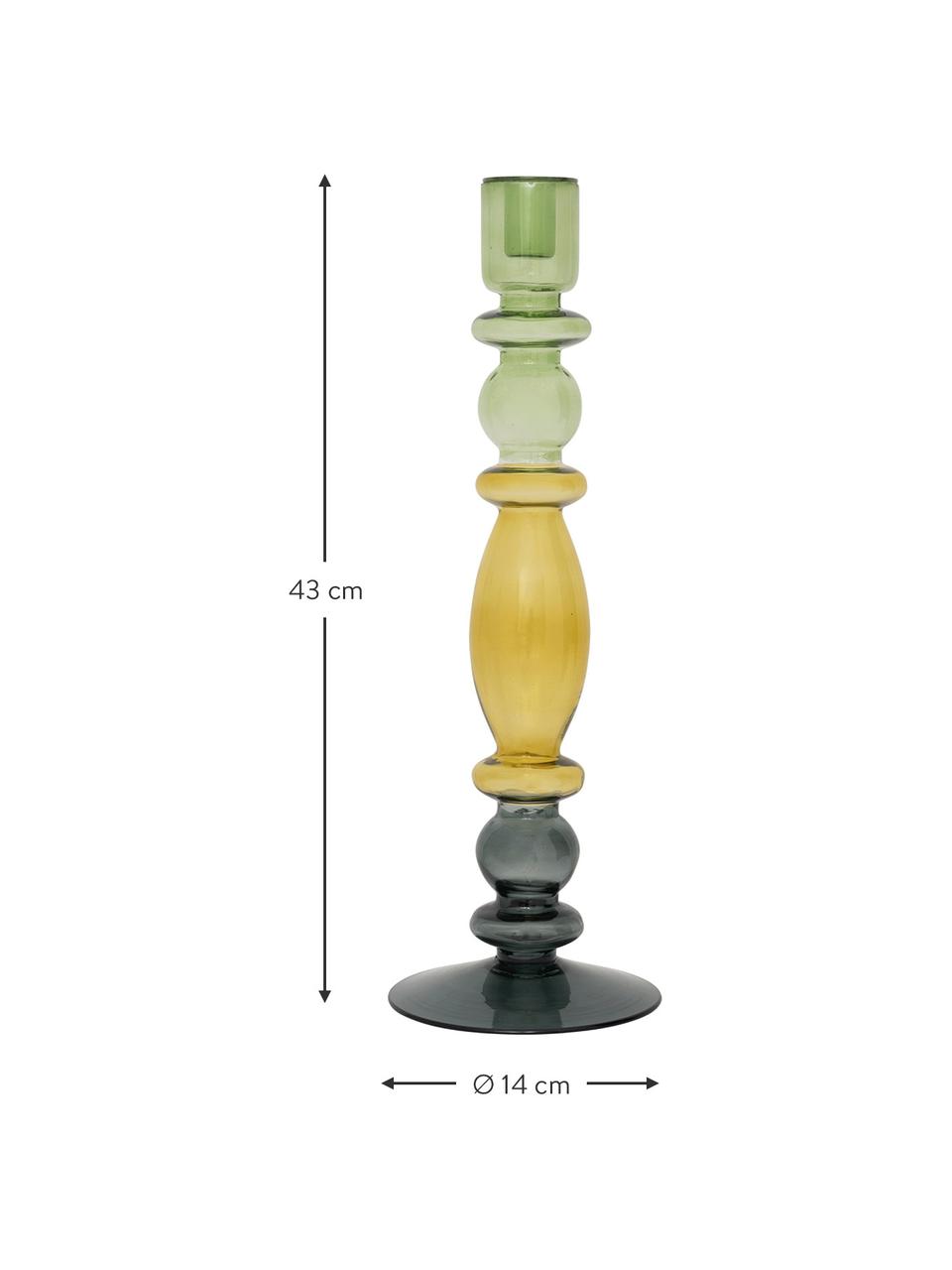 Glazen kandelaar Bulb, Gerecycled glas, Groen, geel, zwart, transparant, Ø 14 x H 43 cm