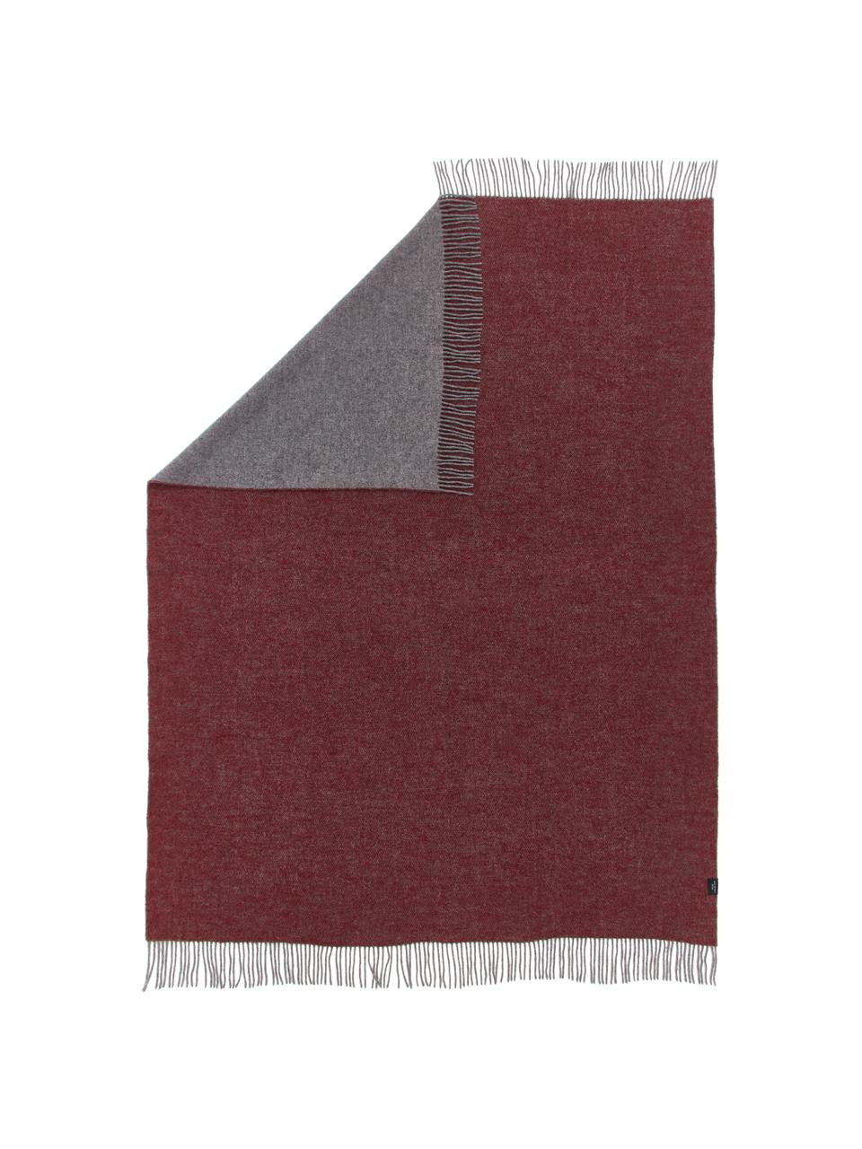 Coperta reversibile in lana maculata color rosso/grigio con frange Triol, Rosso, grigio, Larg. 140 x Lung. 200 cm