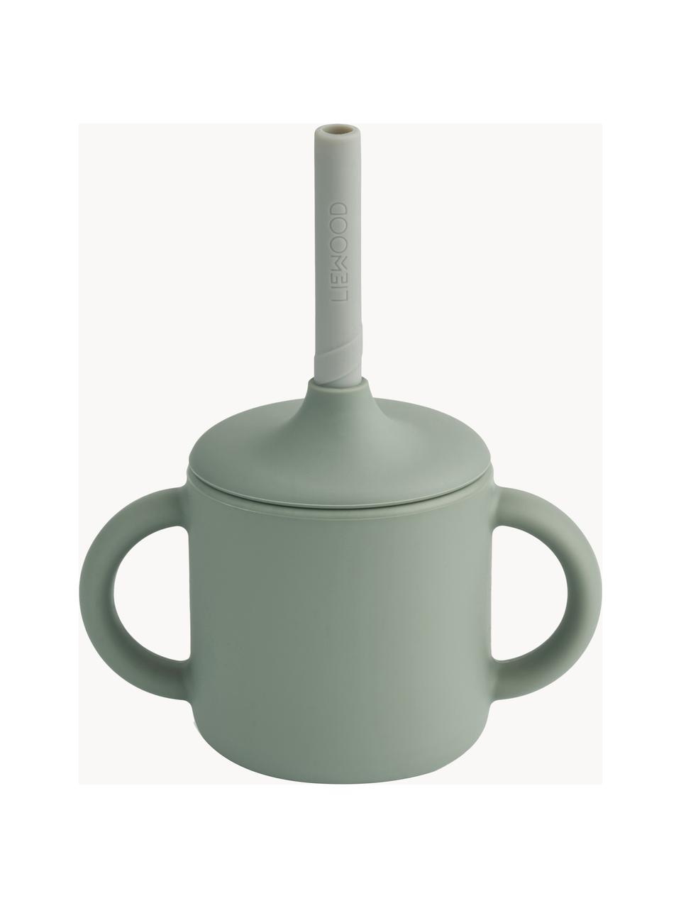 Tasse à bec Cameron avec paille, Silicone, Vert sauge, gris clair, Ø 12 x haut. 10 cm, 140 ml