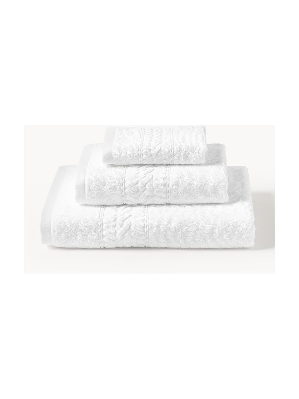 Lot de serviettes de bain Cordelia, 3 élém., Blanc, 3 éléments (1 serviette invité, 1 serviette de toilette et 1 drap de bain)