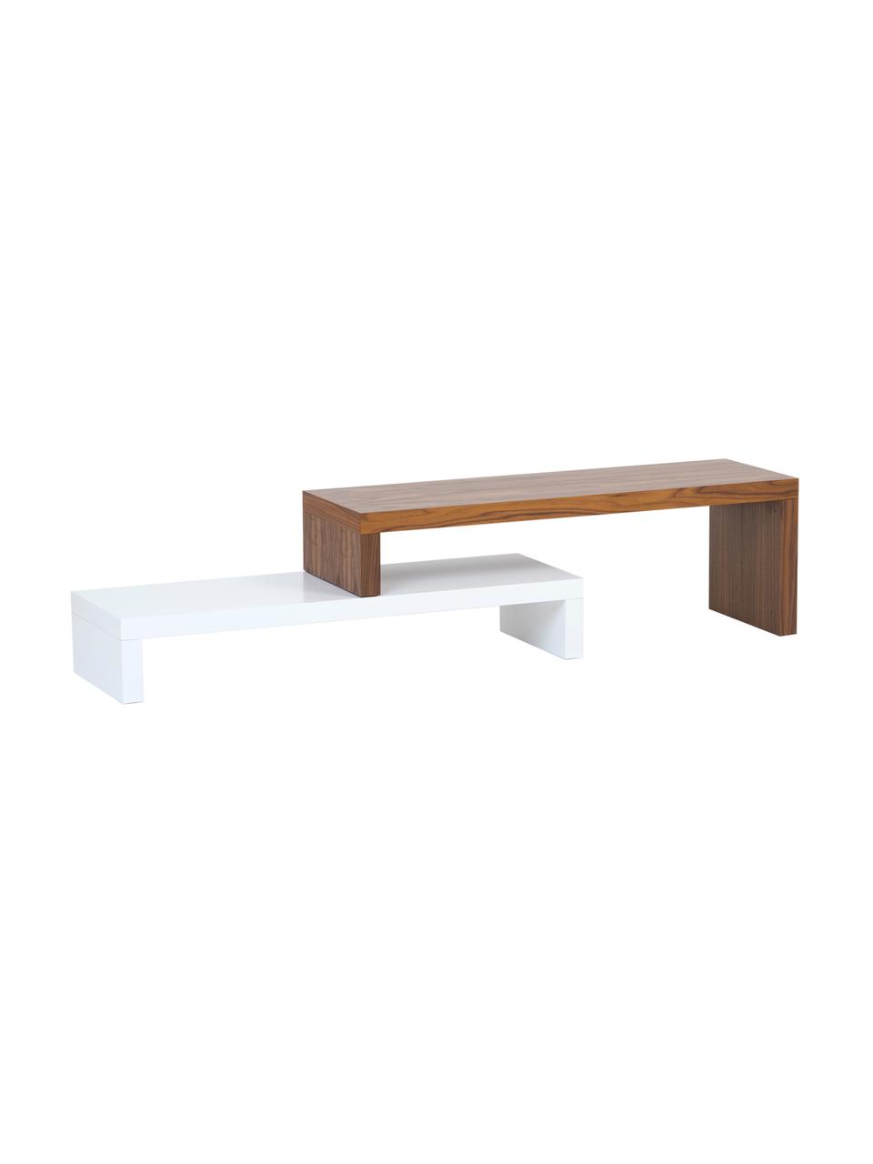 Mueble TV Cliff, Superficie: chapado en madera, Estructura: tablero de fibras, aglome, Blanco, marrón, An 125 x Al 40 cm