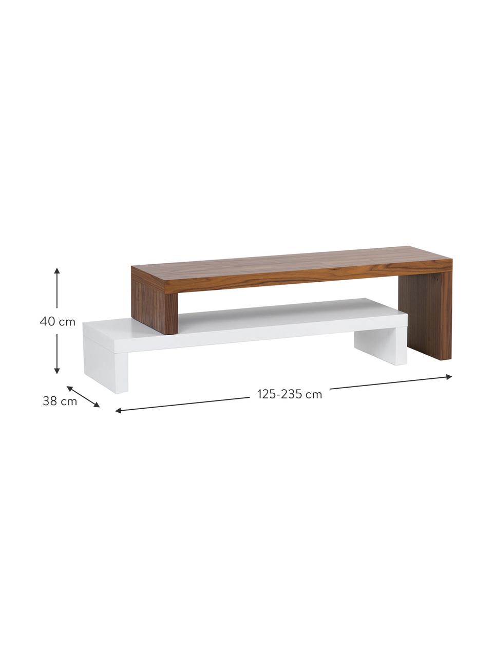 Mueble TV Cliff, Superficie: chapado en madera, Estructura: tablero de fibras, aglome, Blanco, marrón, An 125 x Al 40 cm