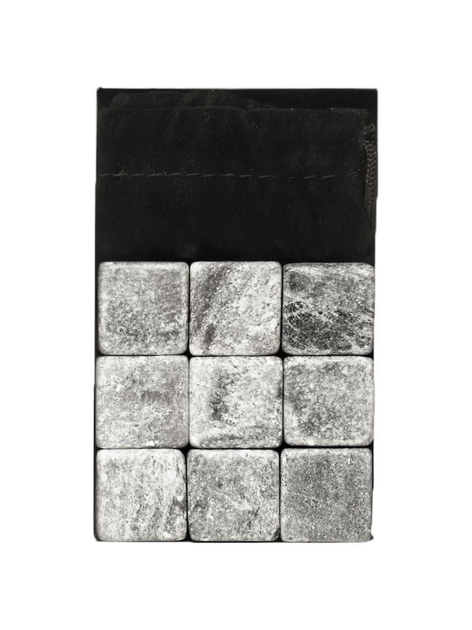 Piedras de whisky Rocking, 9 uds., Piedras: esteatita, Bolsa: terciopelo, Gris, An 2 x Al 2 cm