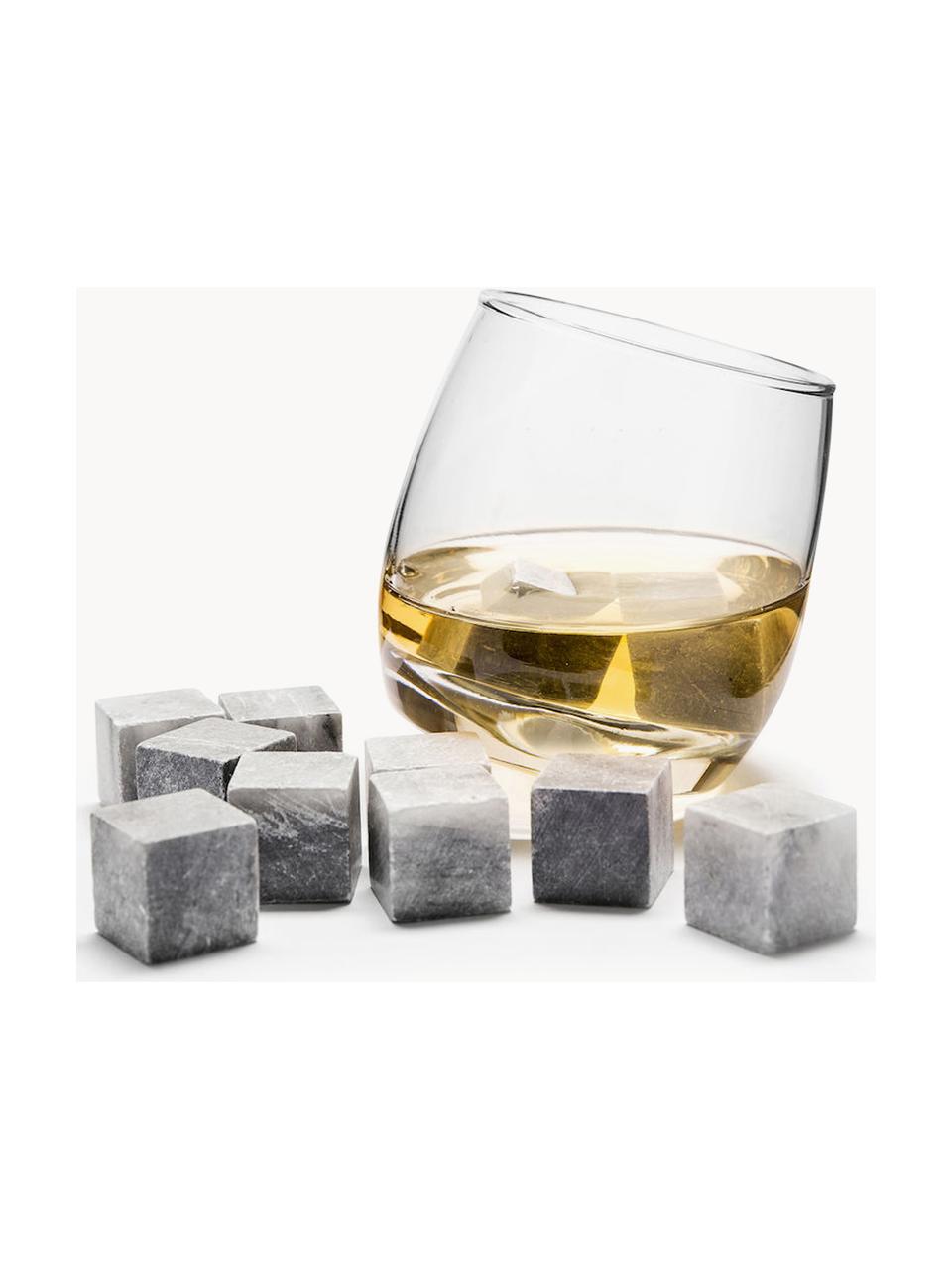 Piedras de whisky Rocking, 9 uds., Piedras: esteatita, Bolsa: terciopelo, Tonos grises, An 2 x Al 2 cm