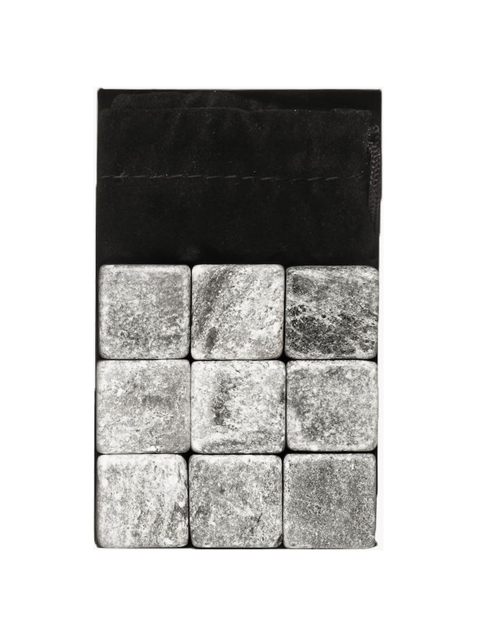 Piedras de whisky Rocking, 9 uds., Piedras: esteatita, Bolsa: terciopelo, Tonos grises, An 2 x Al 2 cm