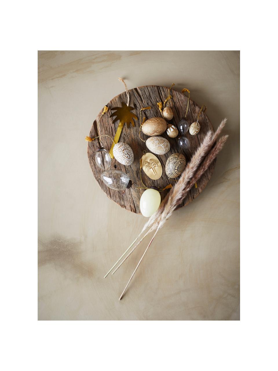 Adornos de Pascua para colgar artesanales de vidrio Ostereier, 3 uds., Cordón: nylon, Blanco crema, negro, Ø 5 x Al 7 cm