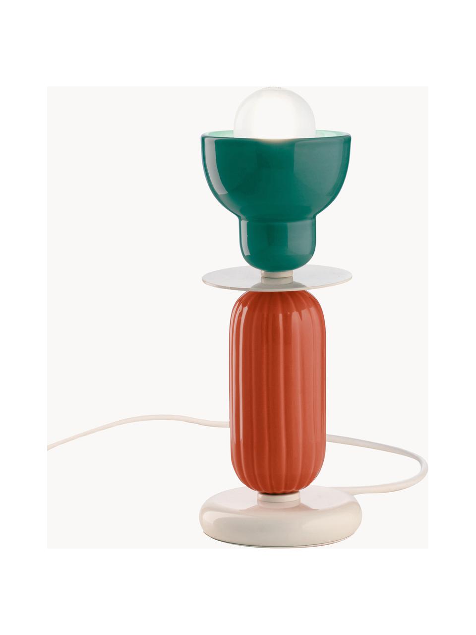 Lámpara de mesa artesanal pequeña Berimbau, Lámpara: cerámica, Cable: plástico, Azul petróleo, naranja, Off White, Ø 12 x Al 30 cm