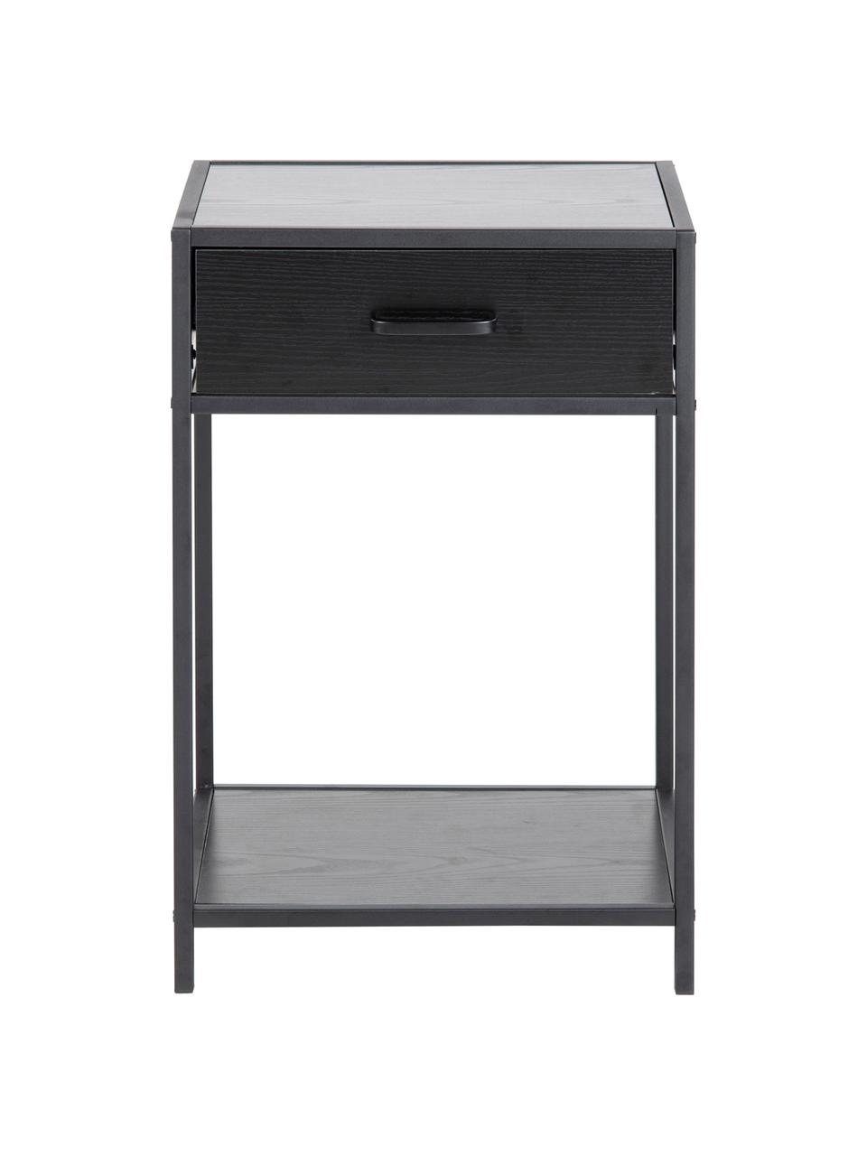 Comodino con cassetto Seaford, Struttura: metallo verniciato a polv, Nero, Larg. 42 x Alt. 63 cm