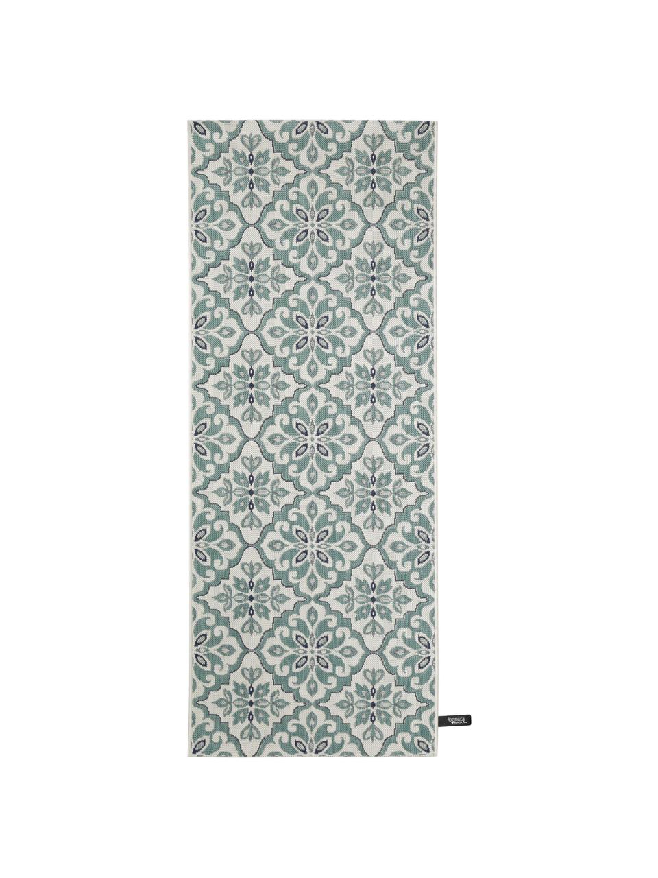 Tapis d'entrée intérieur extérieur motif floral Capri, 100 % polypropylène, Beige, turquoise, noir, larg. 80 x long. 200 cm