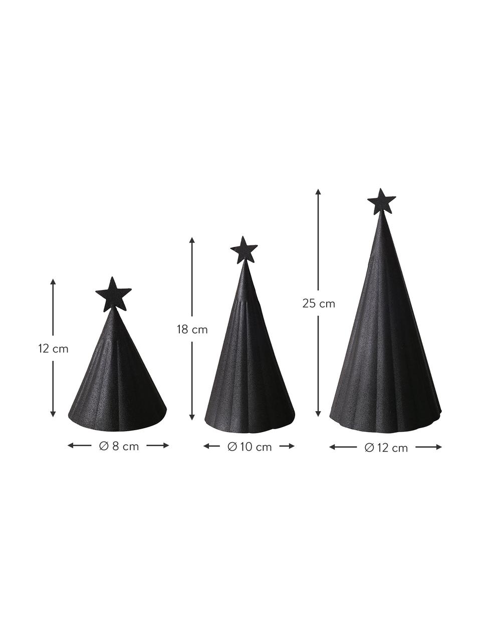 Set de figuras decorativas pinos Vassi, 3 uds., Metal con pintura en polvo, Negro, Set de diferentes tamaños