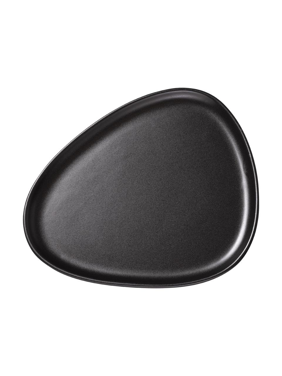 Piatto piano fatto a mano Monaco 4 pz, Gres, Nero, Larg. 26 x Lung. 30 cm
