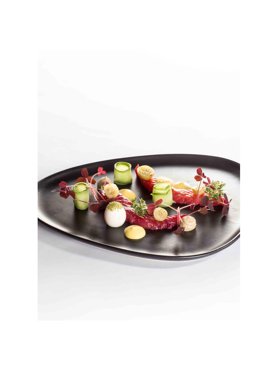 Assiettes plates artisanales Monaco, 4 pièces, Grès cérame, Noir, larg. 26 x long. 30 cm