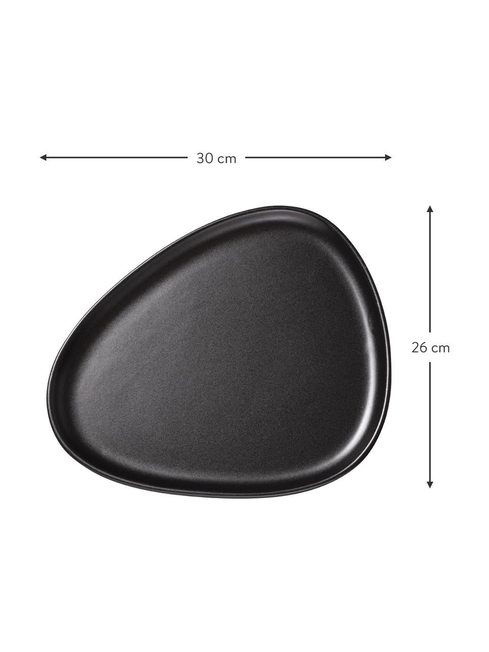 Piatto piano fatto a mano Monaco 4 pz, Gres, Nero, Larg. 26 x Lung. 30 cm