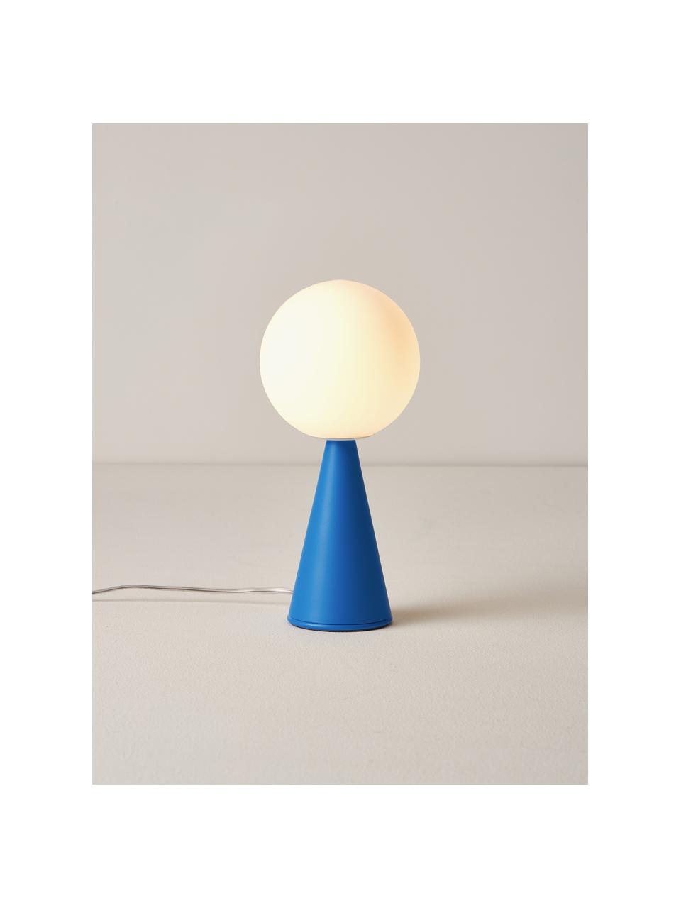 Lámpara de mesa artesanal pequeña Bilia, Pantalla: vidrio, Estructura: metal recubierto, Cable: plástico, Blanco, azul, Ø 12 x Al 26 cm