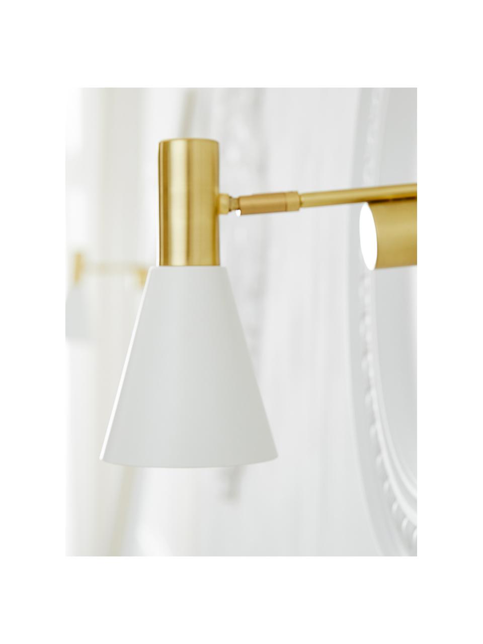Verstelbare wandlamp Sia met stekker in wit-goudkleur, Lampenkap: gepoedercoat metaal, Frame: vermessingd metaal, Wit, messingkleurig, D 23 x H 27 cm
