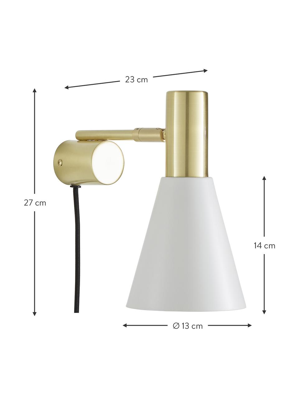 Verstelbare wandlamp Sia met stekker in wit-goudkleur, Lampenkap: gepoedercoat metaal, Frame: vermessingd metaal, Wit, messingkleurig, D 23 x H 27 cm