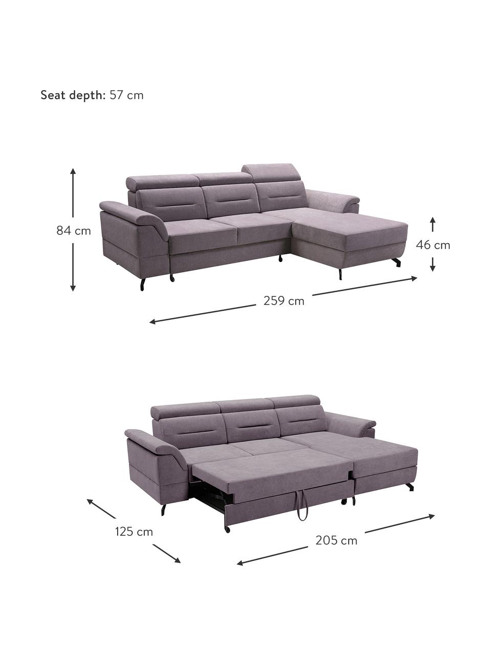 Sofa narożna z funkcją spania i miejscem do przechowywania Missouri (4-osobowa), Tapicerka: 100% poliester, Szary, S 259 x G 164 cm