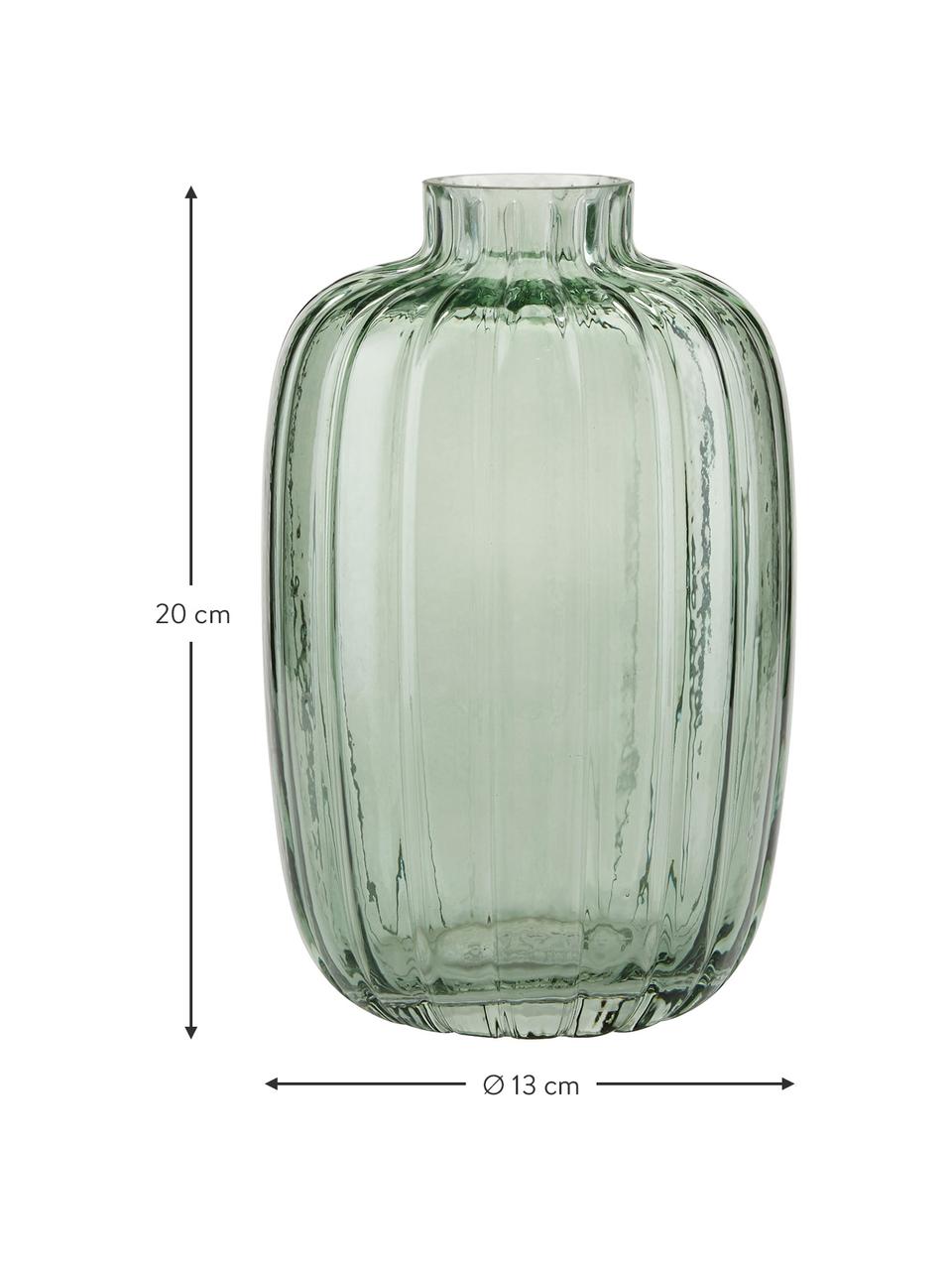 Design vaas Groove in groen, Glas, Groen, transparant, Ø 13 x H 20 cm
