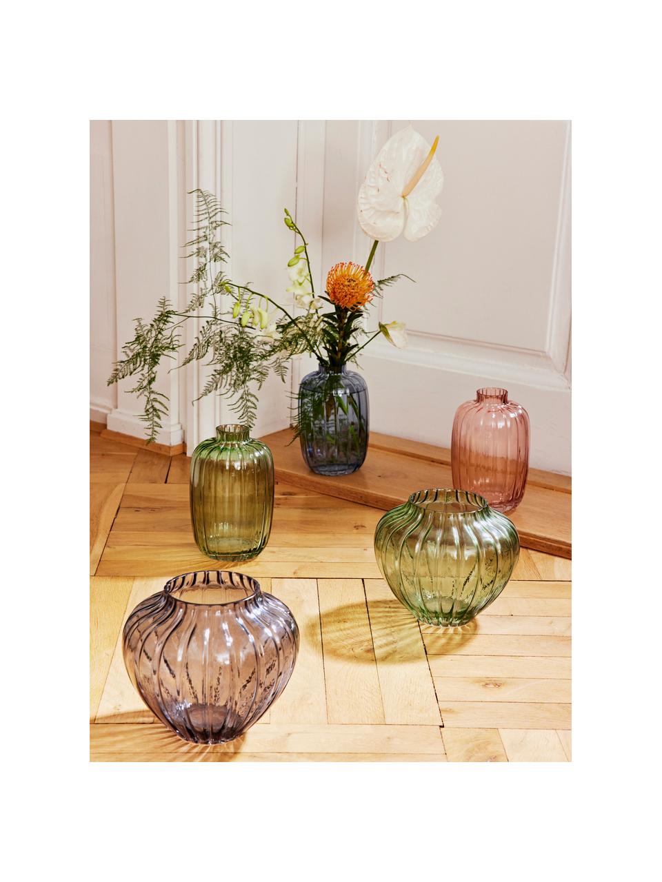 Skleněná váza Groove, Sklo, Zelená, transparentní, Ø 13 cm, V 20 cm