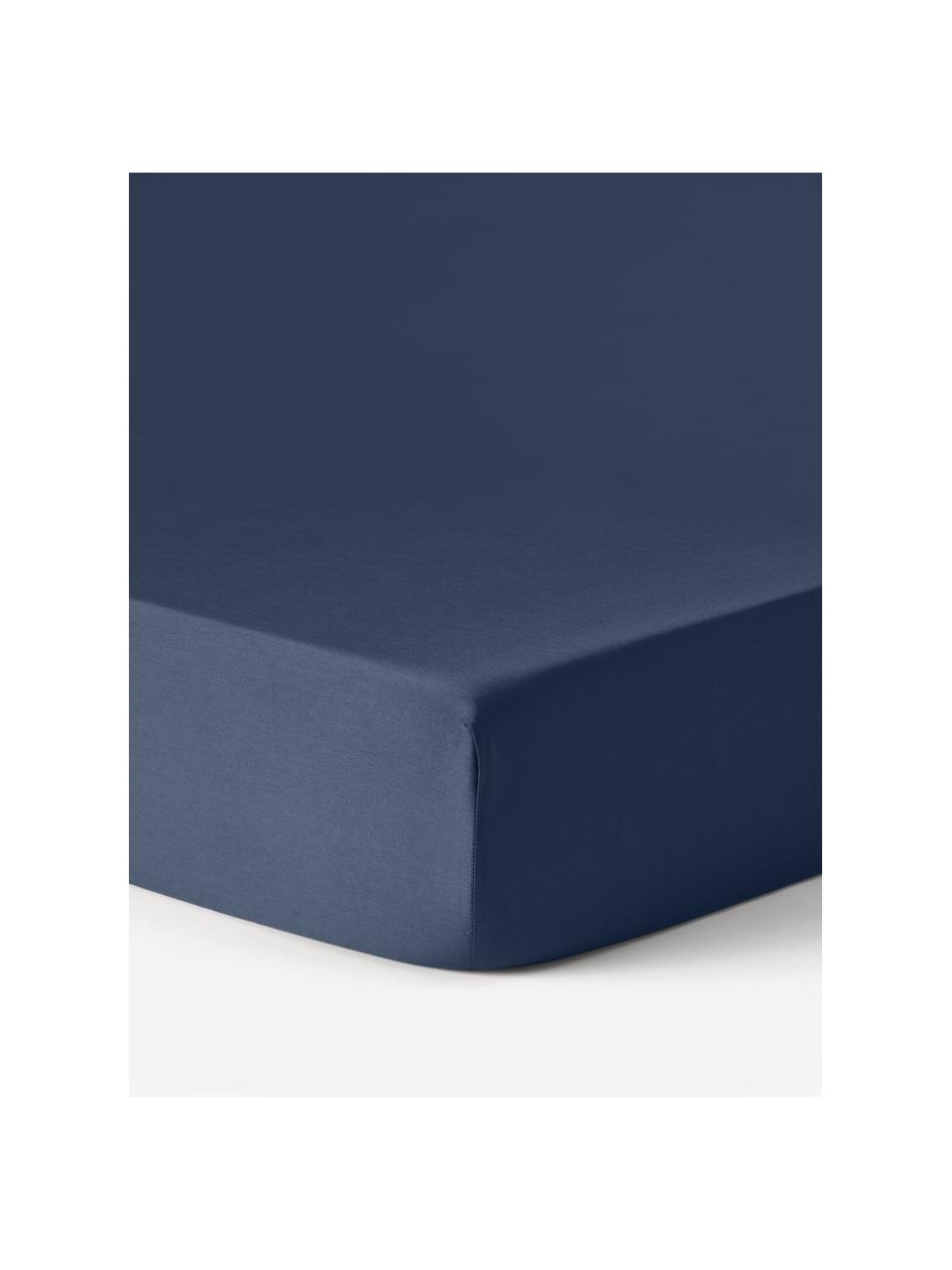 Drap-housse en satin de coton pour surmatelas Comfort, Bleu foncé, larg. 90 x long. 200 cm, haut. 15 cm