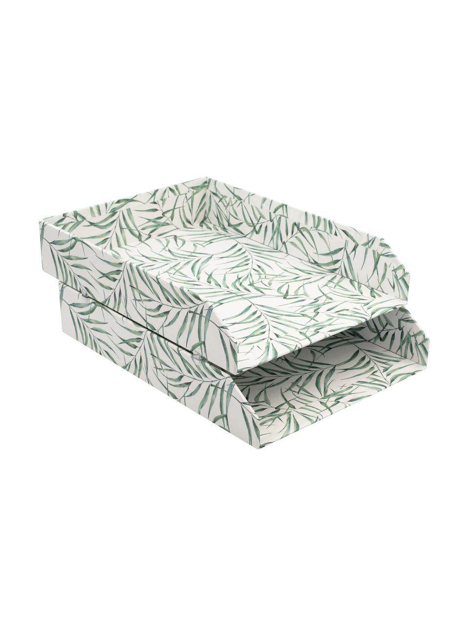 Kancelářský box Leaf, 2 ks, Pevná laminovaná lepenka, Bílá, zelená, Š 23 cm, H 31 cm