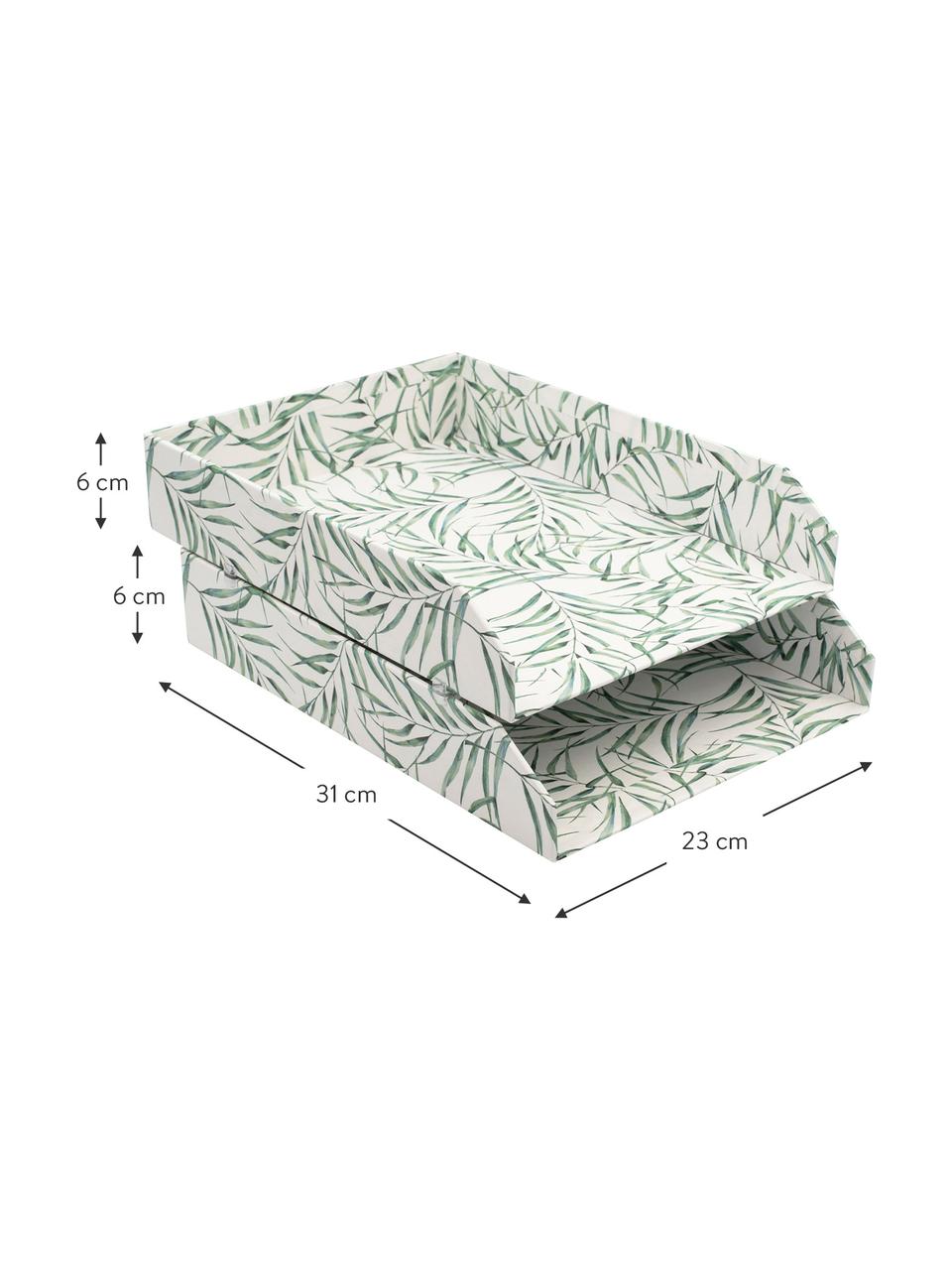 Kancelářský box Leaf, 2 ks, Pevná laminovaná lepenka, Bílá, zelená, Š 23 cm, H 31 cm