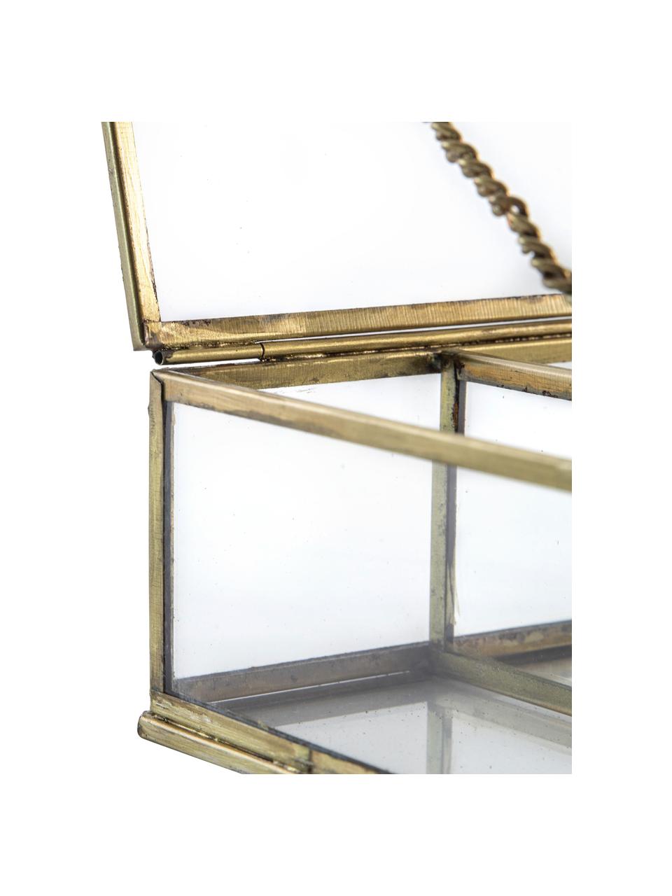 Handgefertigtes Schmuckkästchen Ola mit 3 Fächern, Rahmen: Metall, beschichtet, Messingfarben, B 18 x H 6 cm