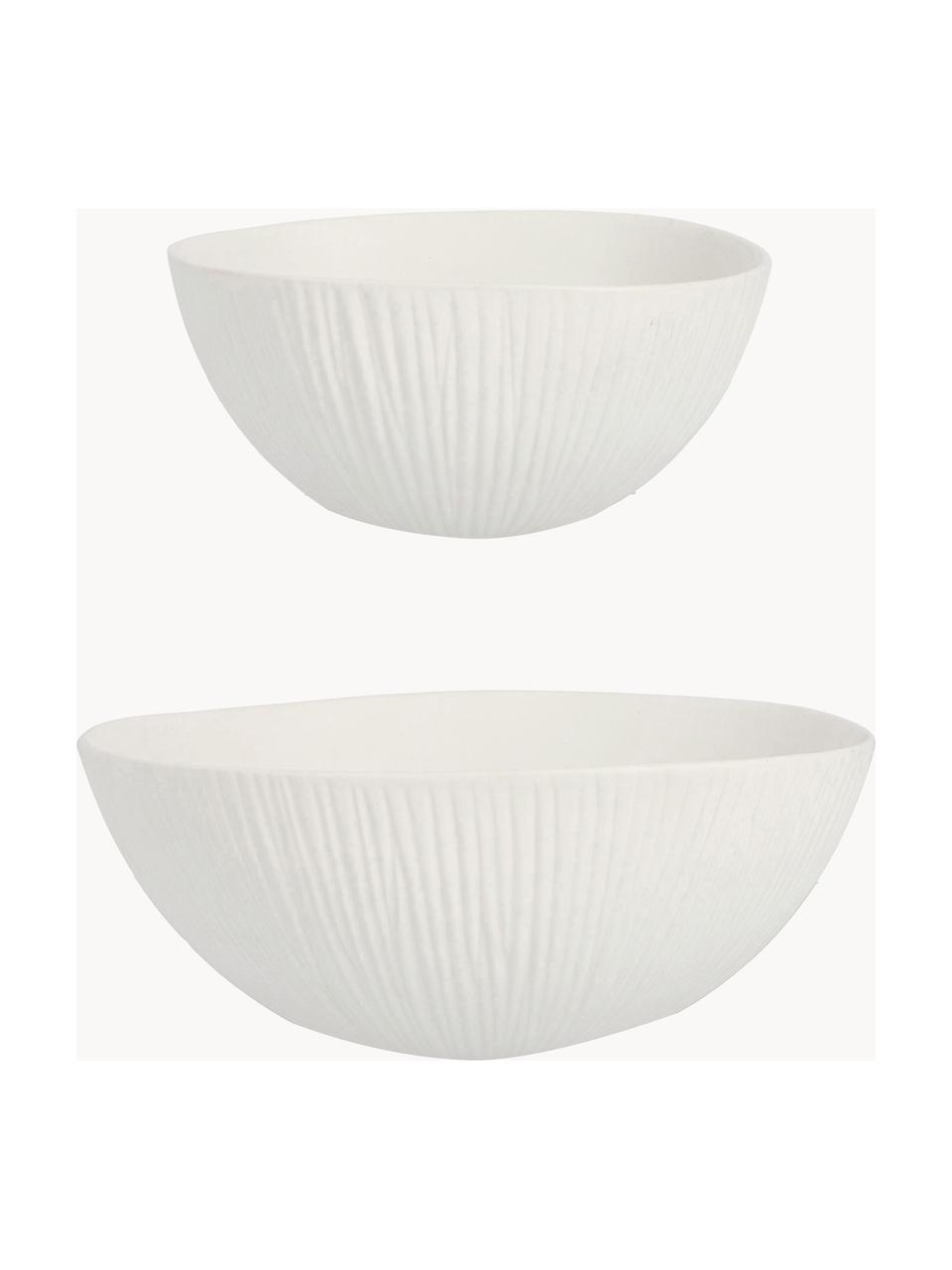 Keramik-Dekoschalen Striped, 2er-Set, Keramik, Weiß, Set mit verschiedenen Größen