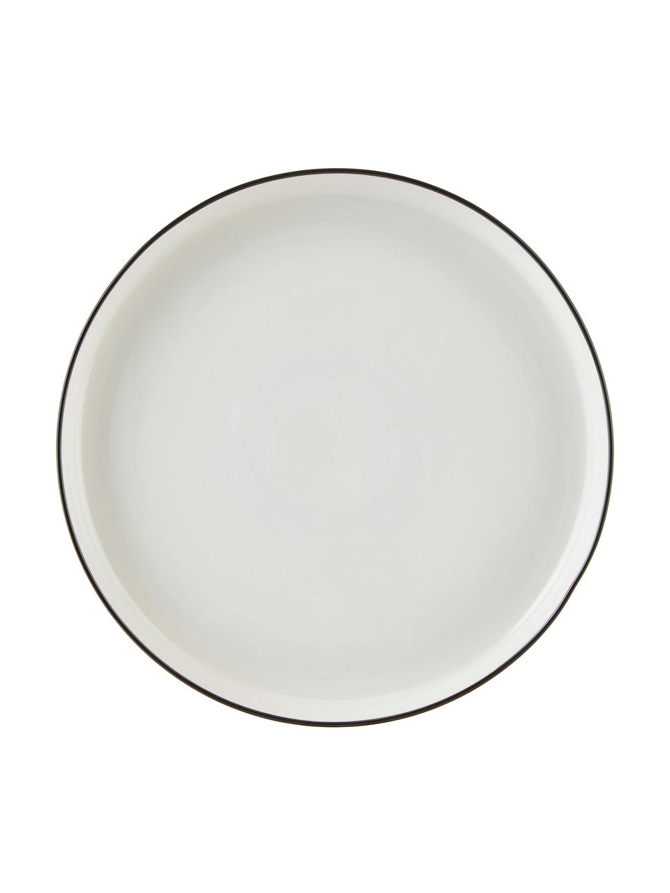 Piatto da colazione in porcellana con bordo Facile 2 pz, Porcellana solida di alta qualità (ca. 50% caolino, 25% quarzo e 25% feldspato), Bianco latte con bordo nero, Ø 20 x Alt. 2 cm