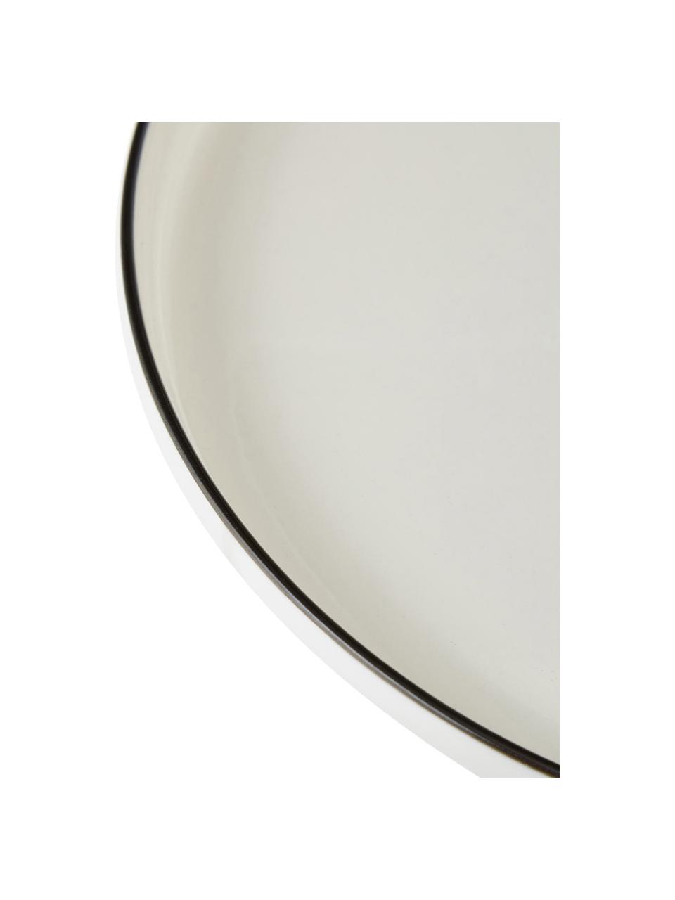 Platos postre de porcelana Facile, 2 uds., Porcelana dura de alta calidad (aprox. 50% caolín, 25% cuarzo y 25% feldespato), Off White con borde negro, Ø 20 x Al 2 cm