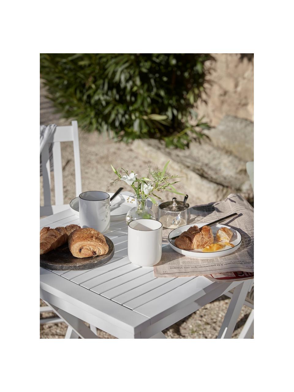 Porcelánové raňajkové taniere Facile, 2 ks, Vysokokvalitný tvrdý porcelán (cca 50 % kaolín, 25 % kremeň a 25 % živec), Krémovobiela s čiernym okrajom, Ø 20 x V 2 cm