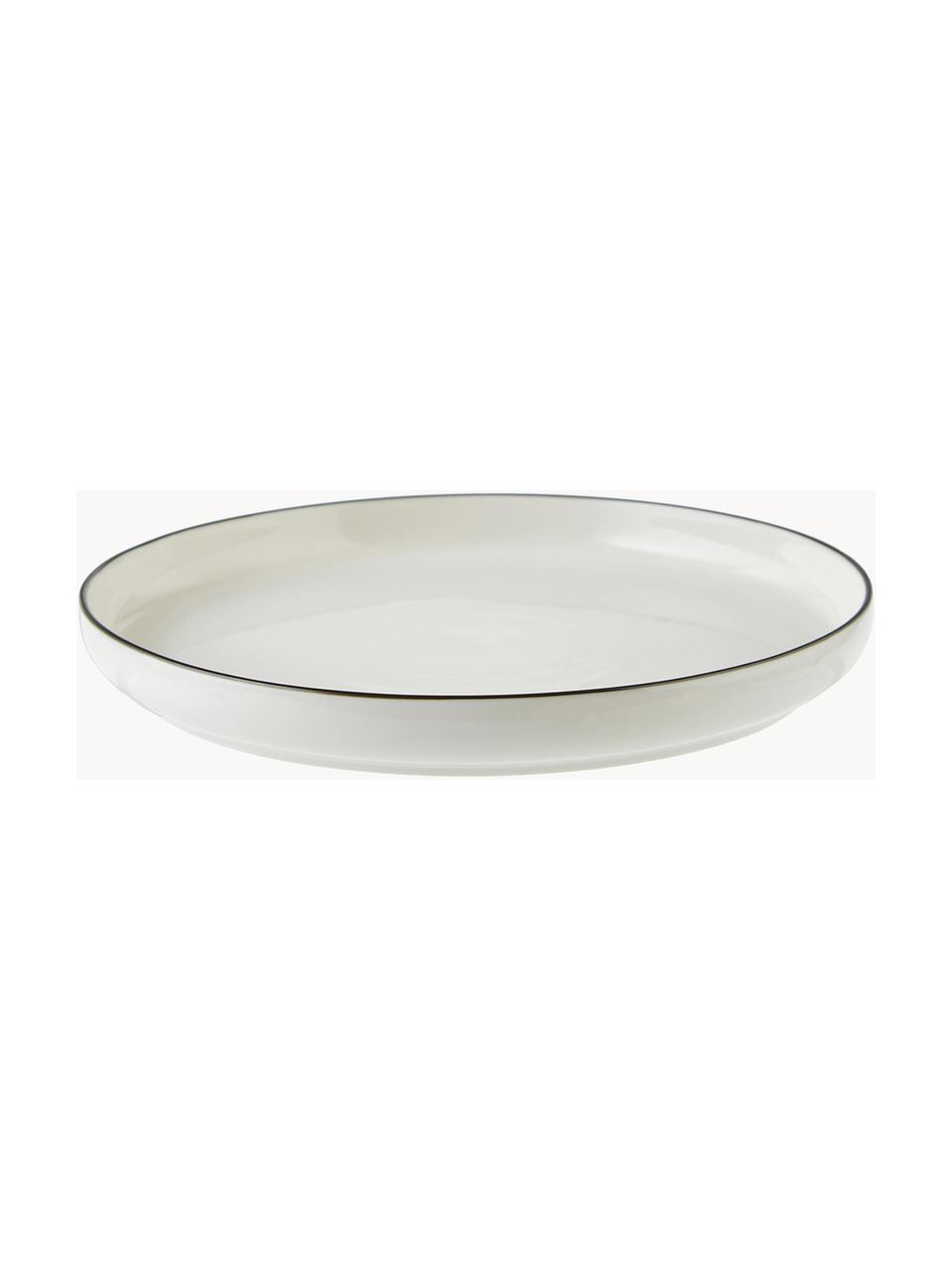 Platos postre de porcelana Facile, 2 uds., Porcelana dura de alta calidad (aprox. 50% caolín, 25% cuarzo y 25% feldespato), Off White con borde negro, Ø 20 x Al 2 cm