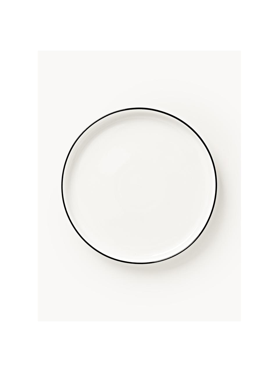 Platos postre de porcelana Facile, 2 uds., Porcelana dura de alta calidad (aprox. 50% caolín, 25% cuarzo y 25% feldespato), Off White con borde negro, Ø 20 x Al 2 cm