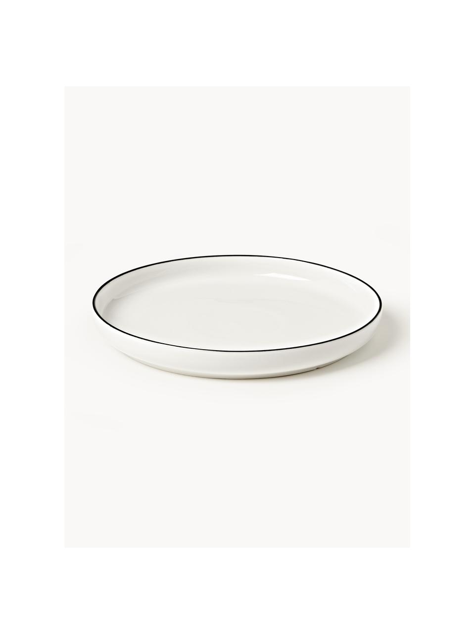 Platos postre de porcelana Facile, 2 uds., Porcelana dura de alta calidad (aprox. 50% caolín, 25% cuarzo y 25% feldespato), Off White con borde negro, Ø 20 x Al 2 cm