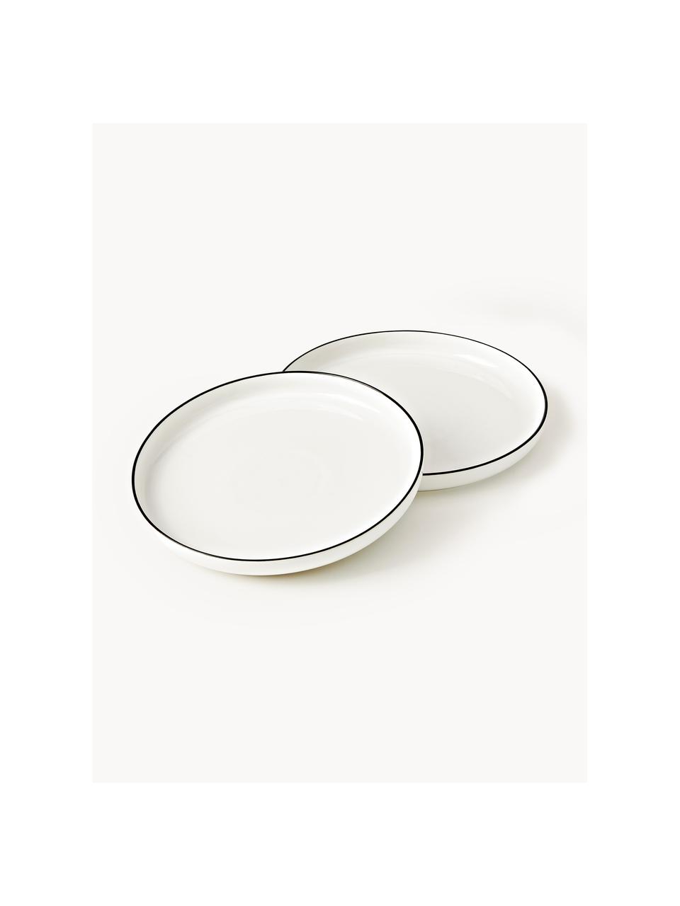 Platos postre de porcelana Facile, 2 uds., Porcelana dura de alta calidad (aprox. 50% caolín, 25% cuarzo y 25% feldespato), Off White con borde negro, Ø 20 x Al 2 cm