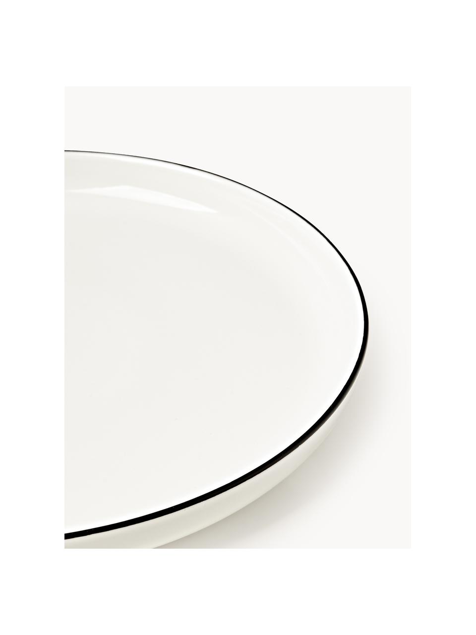 Porseleinen ontbijtborden Facile met rand, 2 stuks, Hoogwaardig hard porselein (ca. 50% kaolien, 25% kwarts en 25% veldspaat), Gebroken wit met zwarte rand, Ø 20 x H 2 cm
