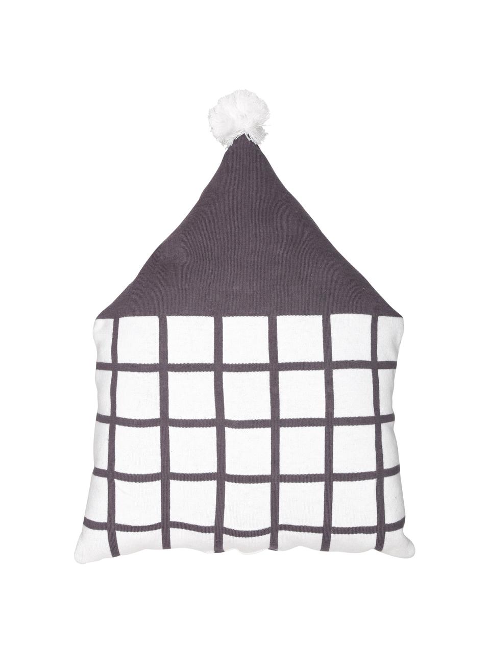 Cojín peluche House, Algodón orgánico, Gris antracita, blanco, An 53 x L 42 cm