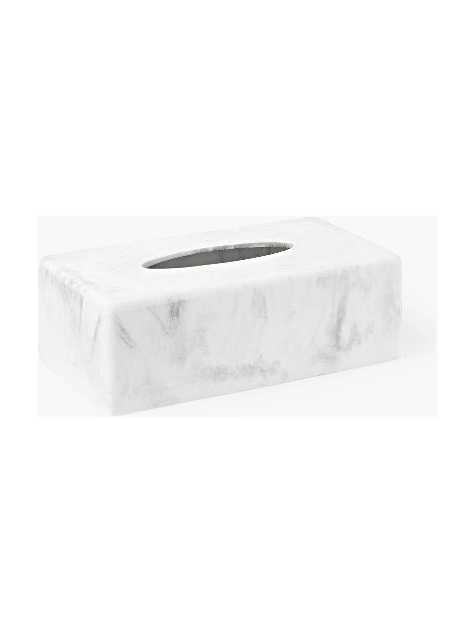 Krabička na kapesníky v mramorovém vzhledu Kyle, Polyresin, Bílý mramorový vzhled, Š 25 cm, H 14 cm