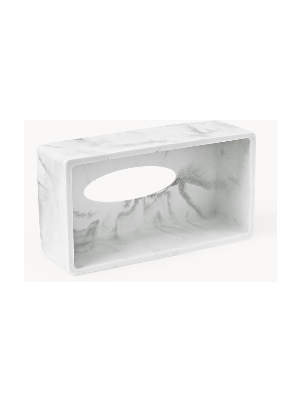 Boîte à mouchoirs look marbre Kyle, Polyrésine, Aspect marbre blanc, larg. 25 x prof. 14 cm