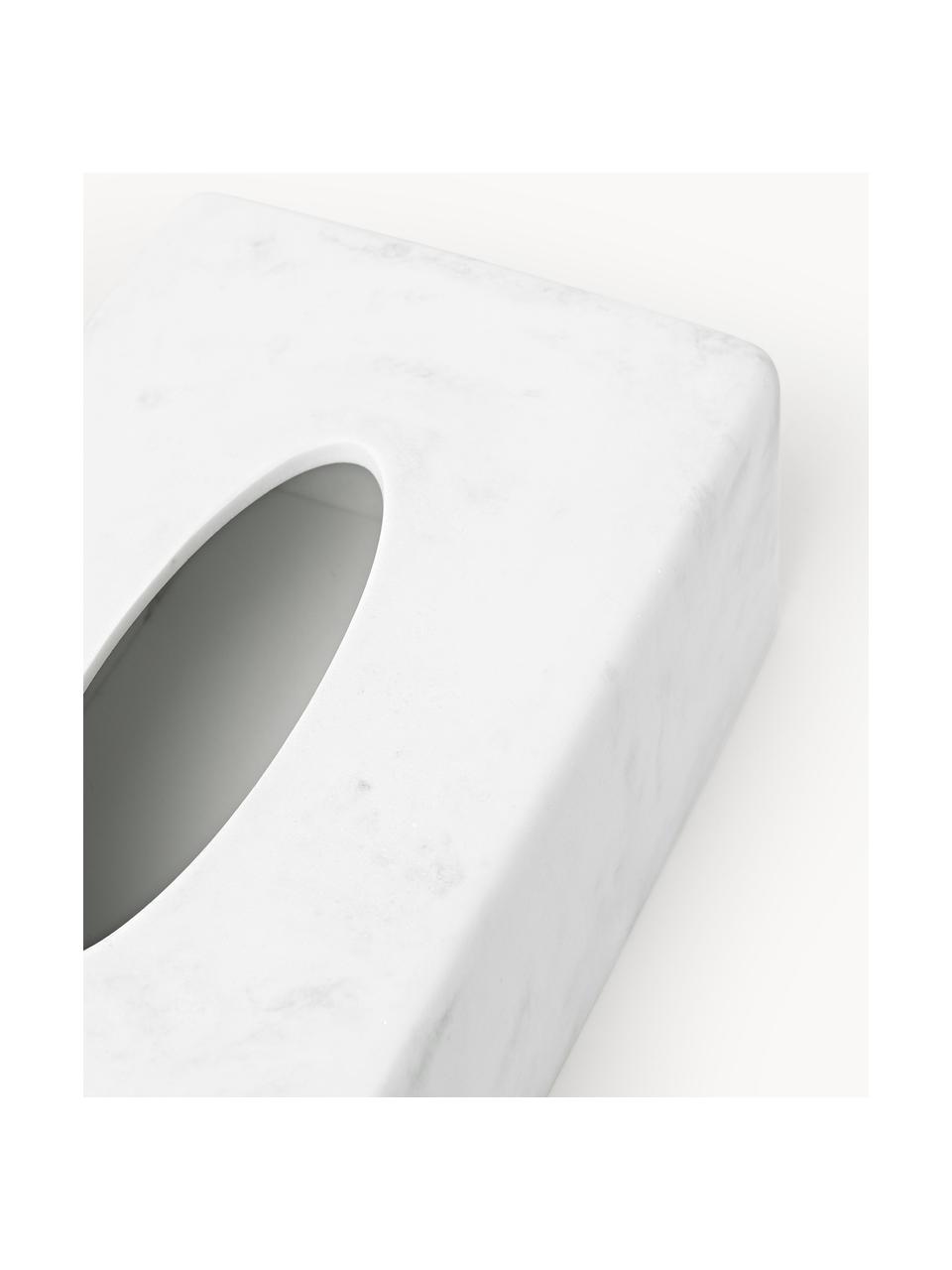Boîte à mouchoirs look marbre Kyle, Polyrésine, Aspect marbre blanc, larg. 25 x prof. 14 cm