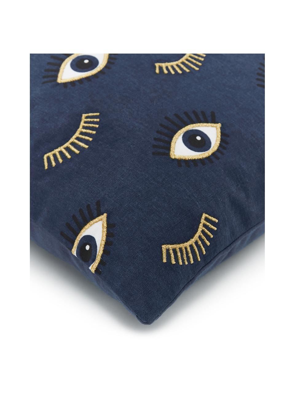 Vyšívaný povlak na polštář s motivem očí Observe, Modrá