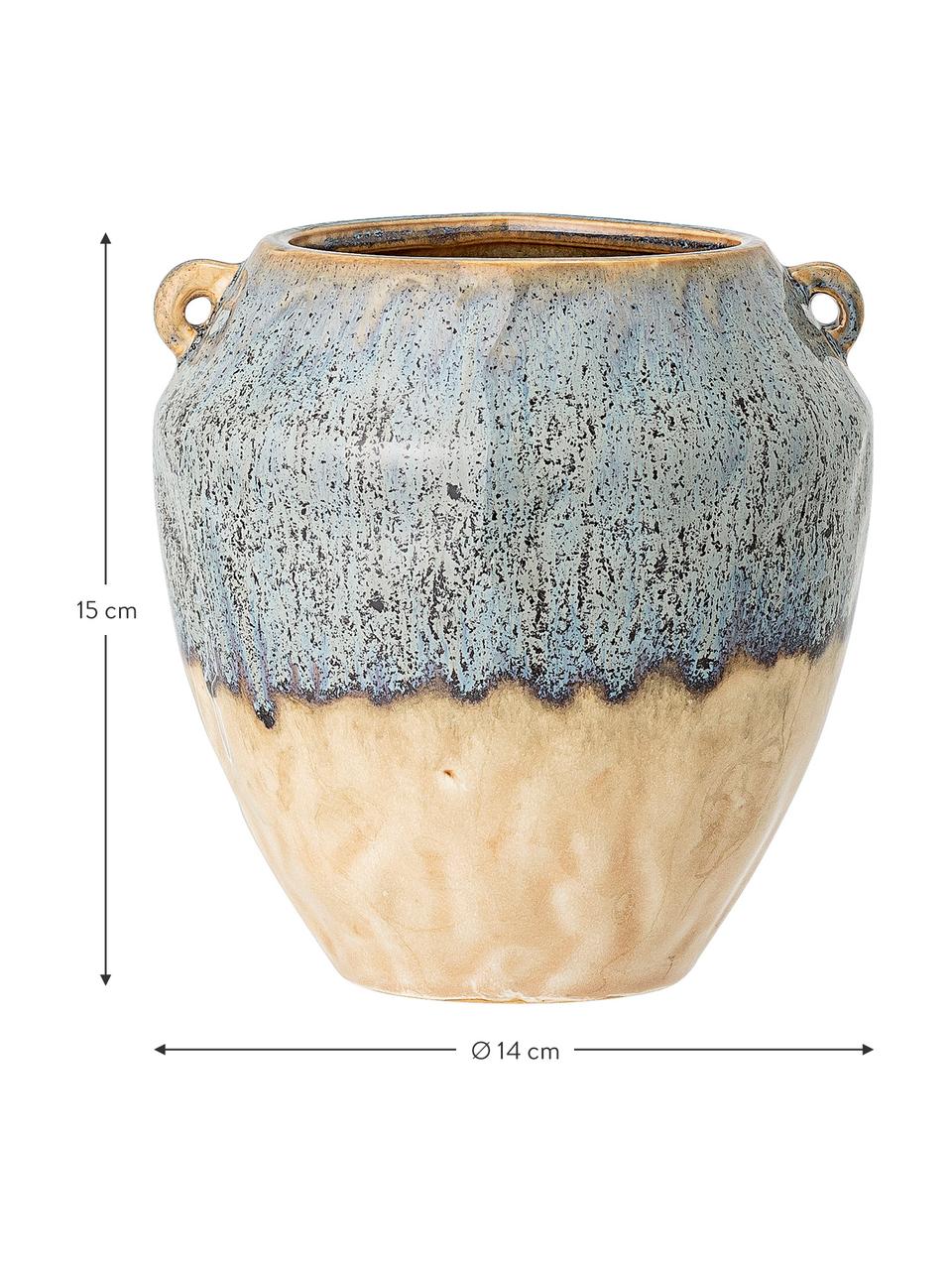 Kleine plantenpot Ica van keramiek, Keramiek, Blauw, beige, Ø 14 x H 15 cm