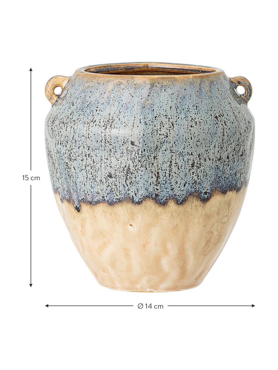 Petit cache-pot grès cérame Ica, Grès cérame, Bleu, beige, Ø 14 x haut. 15 cm