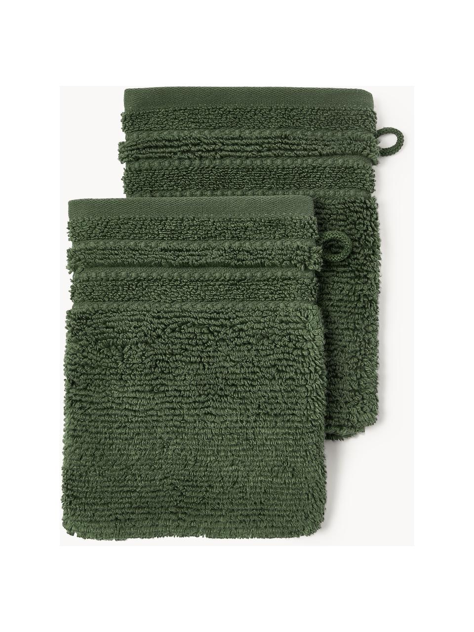 Gants de toilette avec bordure décorative Luxe, 2 pièces, Vert foncé, Gants de toilette, larg. 16 x haut. 22 cm