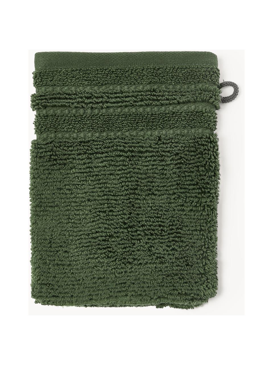 Guanti da bagno con bordo rigato Luxe 2 pz, Verde scuro, Guanti da bagno, Larg. 16 x Lung. 22 cm